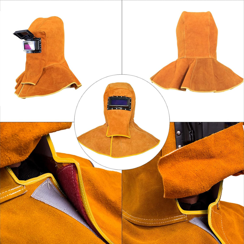 Yellow Leather Welding Helmet with Solar Auto Darkening Filter E4073