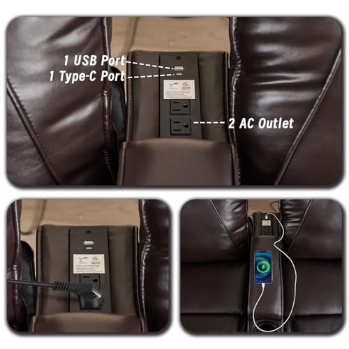 Brown Electric Power Loveseat Recliner Chair with Storage Armrest Q83502