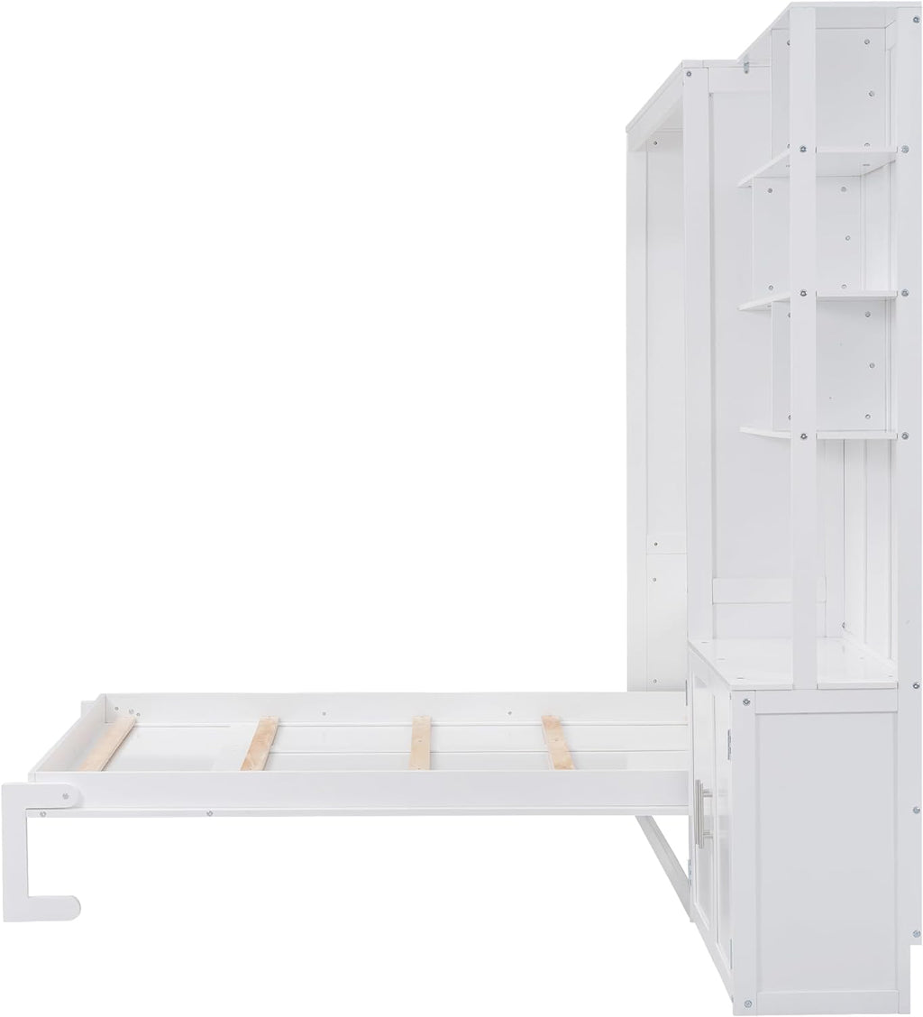 White Full Size Murphy Bed with Storage Cabinet and Shelves C692627