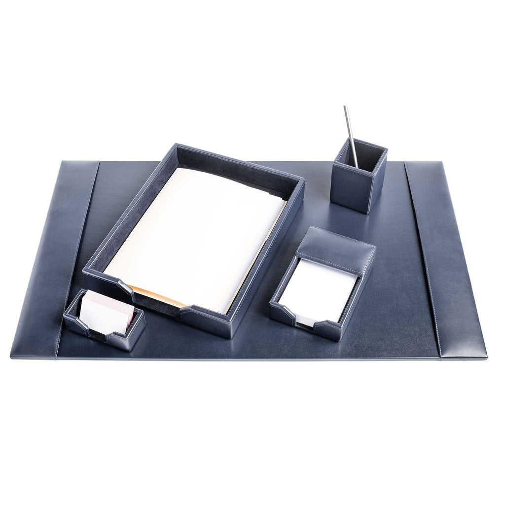 Navy Blue Bonded Leather 5-Piece Desk Set A656