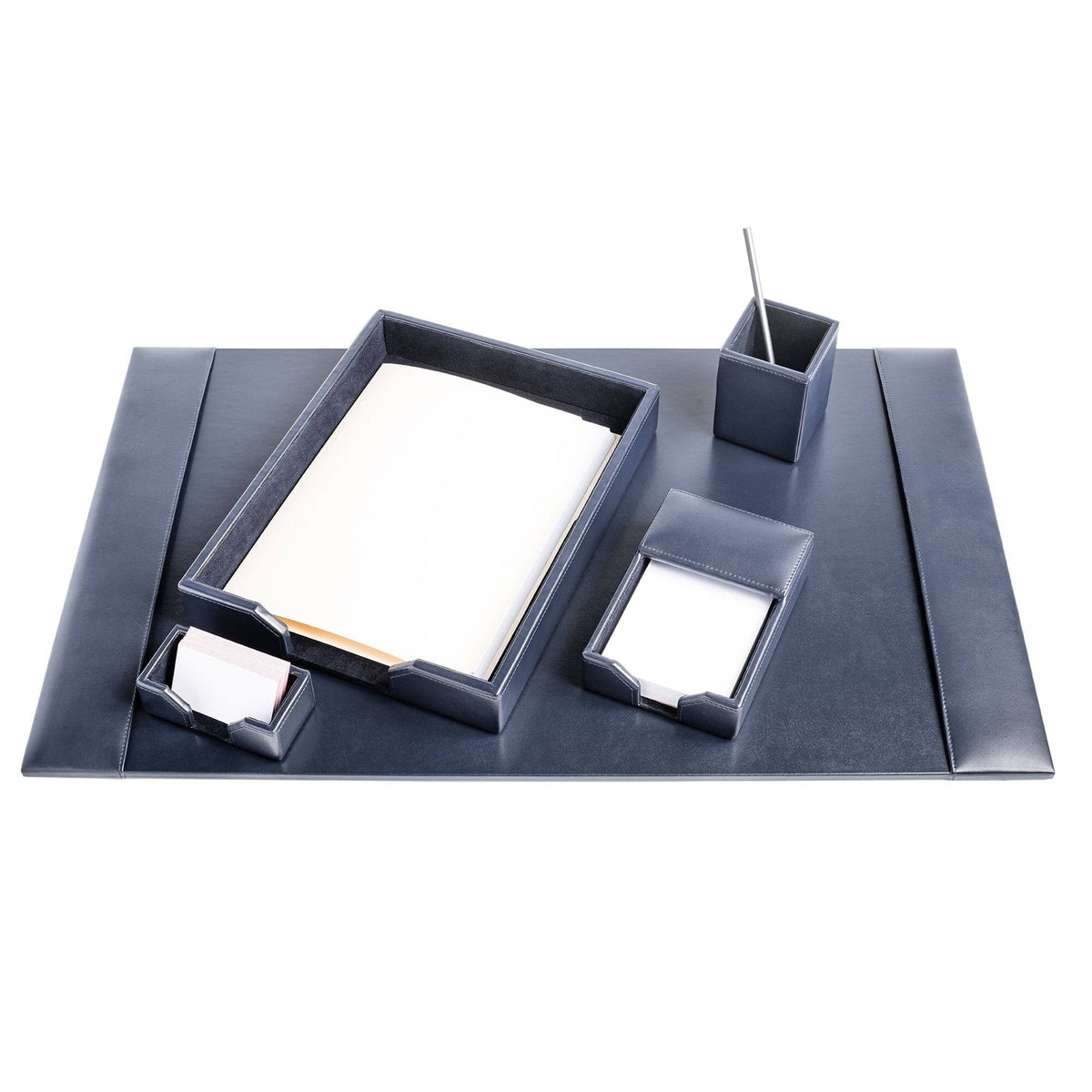 Navy Blue Bonded Leather 5-Piece Desk Set A656