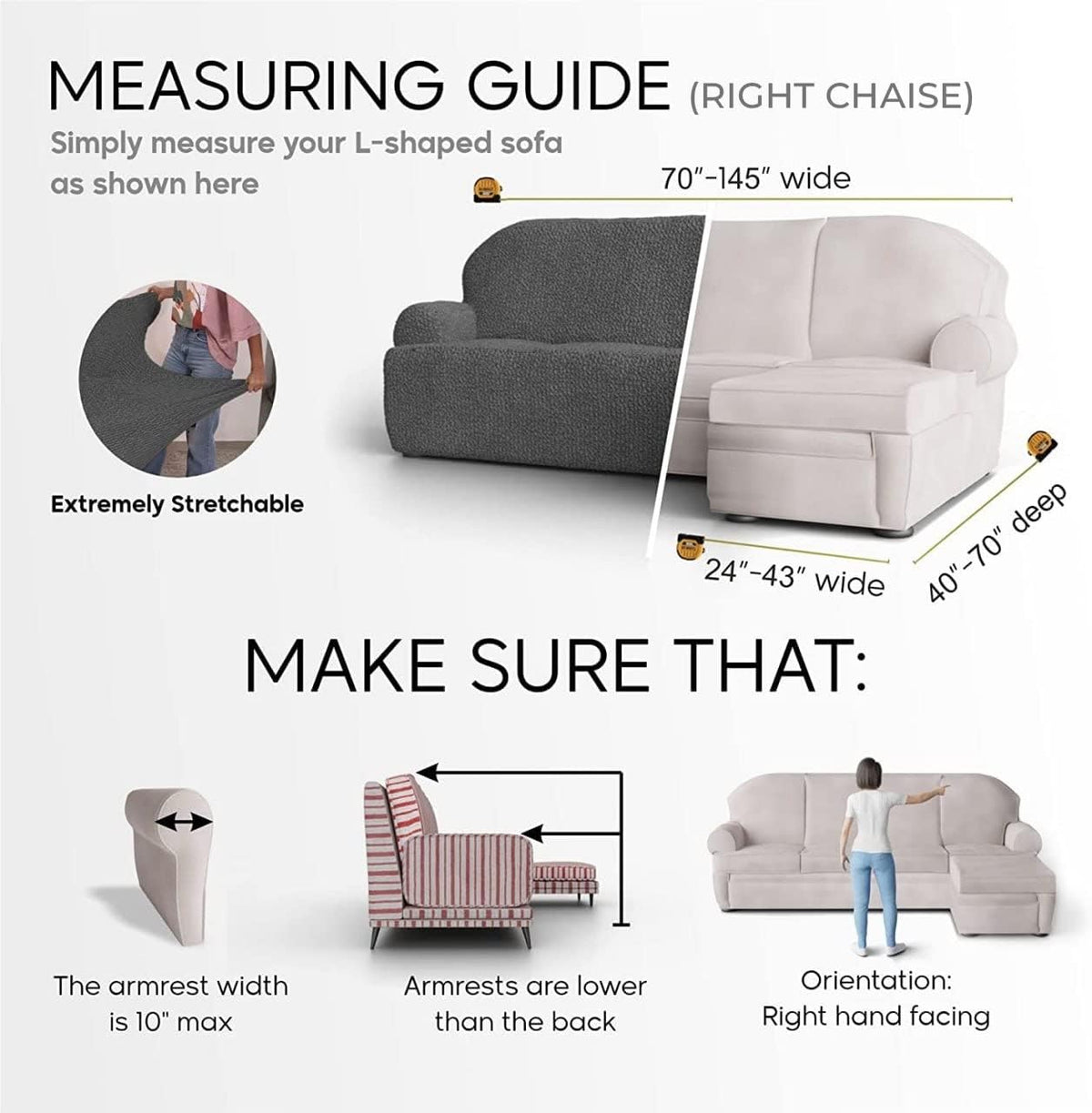 Blue Right-Facing Chaise Sectional Sofa Slipcover V672
