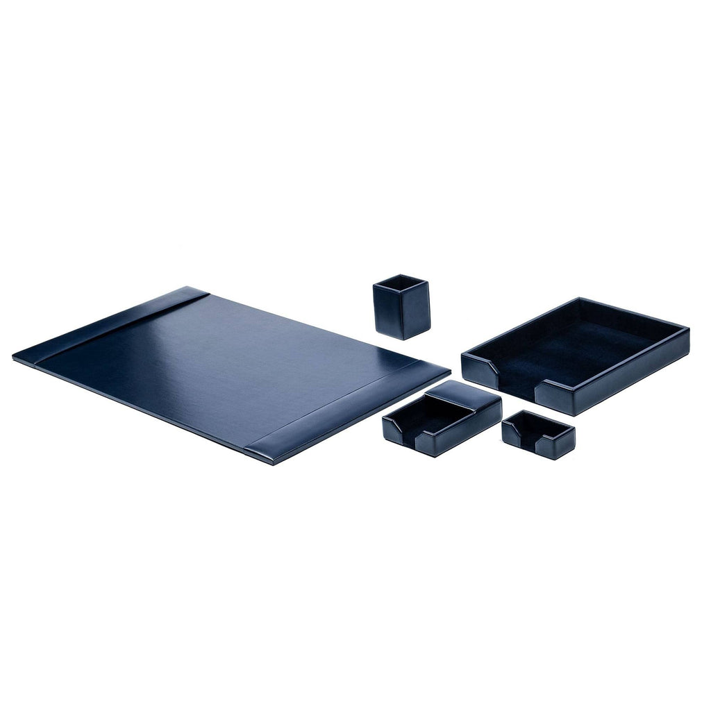 Navy Blue Bonded Leather 5-Piece Desk Set A656