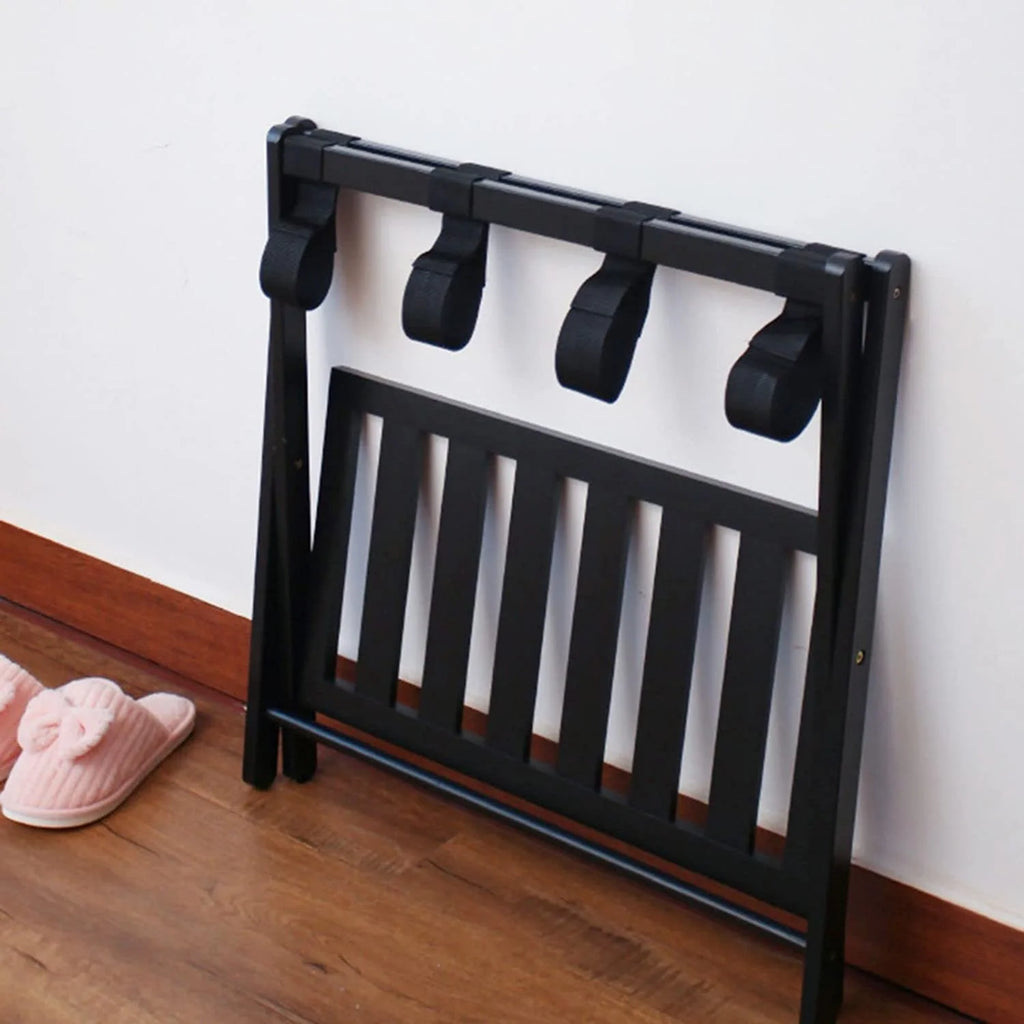 Black 2 Tiers Bamboo Wood Luggage Rack F381
