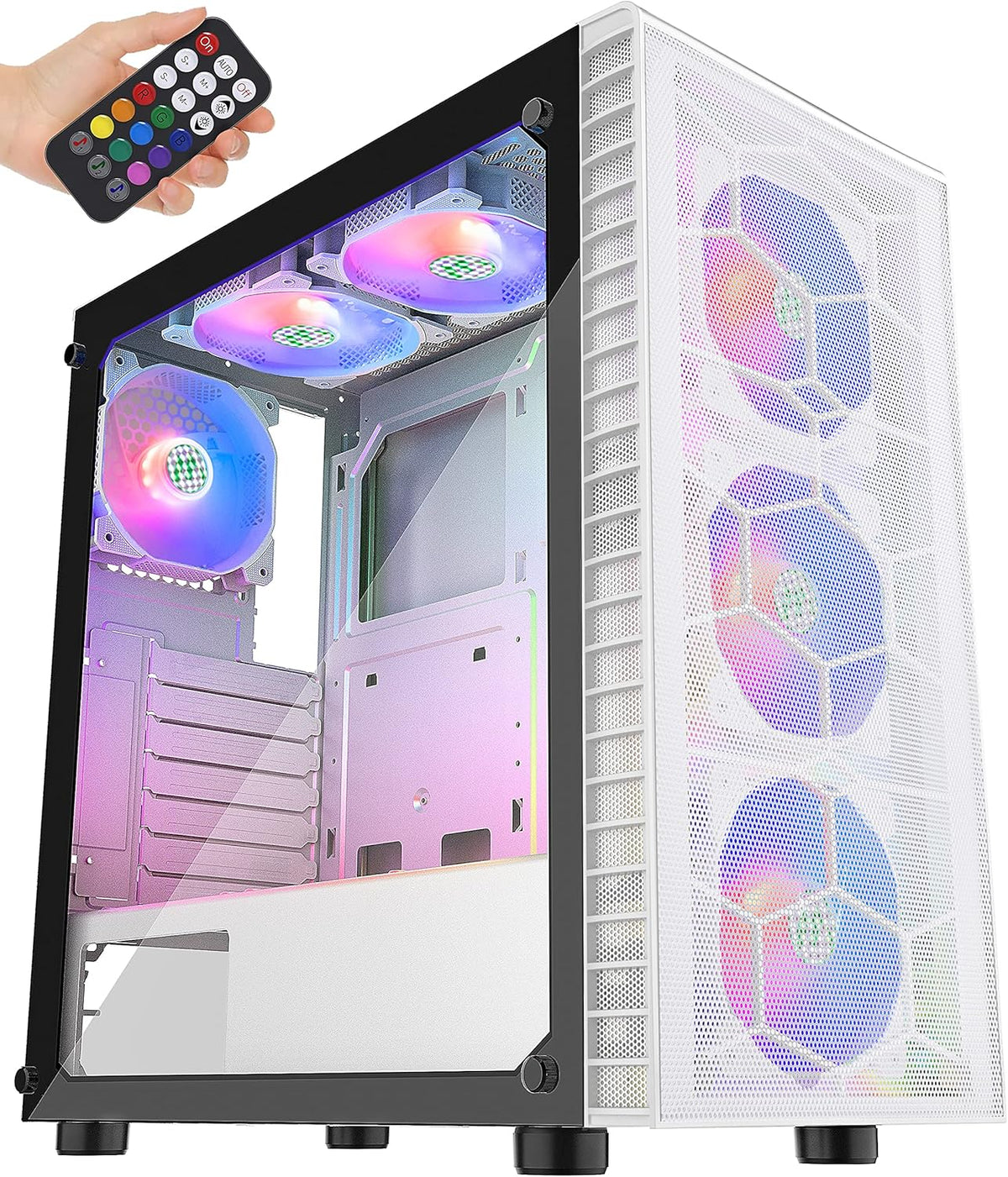 Black Mid-Tower ATX PC Case with 6pcs 120mm ARGB Fans, Tempered Glass Side Panels O225217