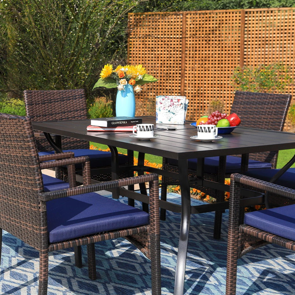 8-Piece Outdoor Patio Set with 13 ft Navy Umbrella E672030