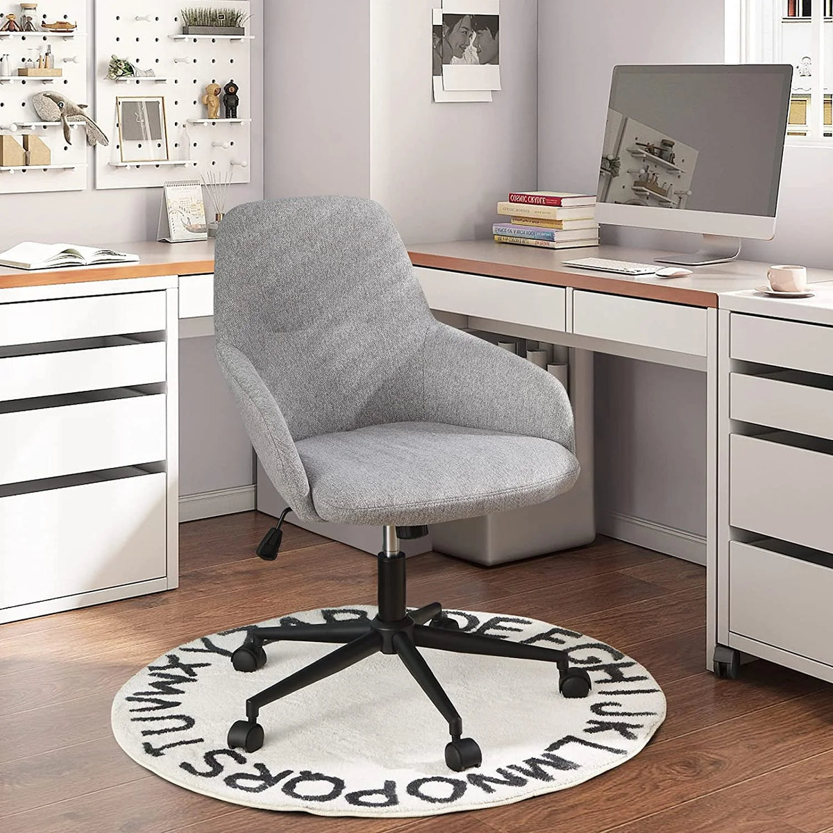Grey Linen Fabric Upholstered Office Chair W923397