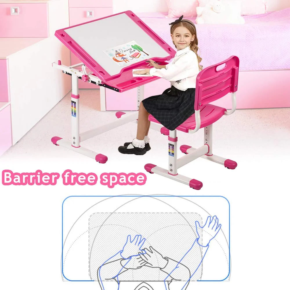 Kids Adjustable Height Ergonomic Desk and Chair Set with Storage Drawer J352129