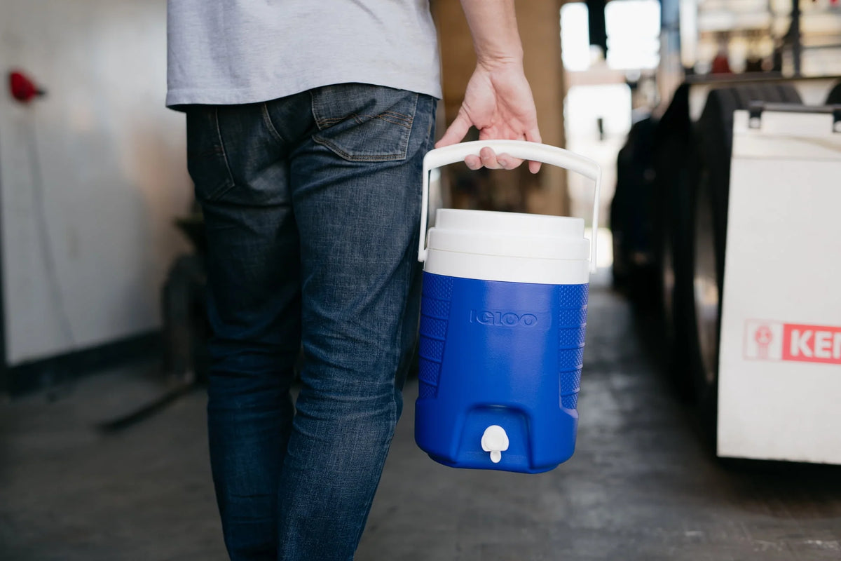 2-Gallon Plastic Beverage Jug with Hooks Blue A2213