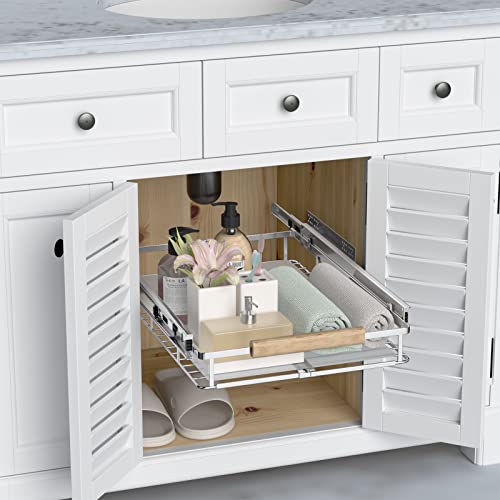 Extendable Slide Out Cabinet Organizer Pull Out Pantry Shelves Drawers Under Sink Sliding Basket, Adjusted Width 16.1"-26.3", 2 Pack N35101