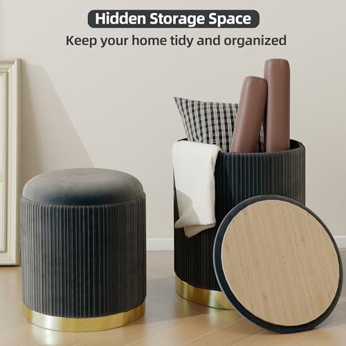 Round Storage Ottoman Set of 2 Velvet Grey H110740