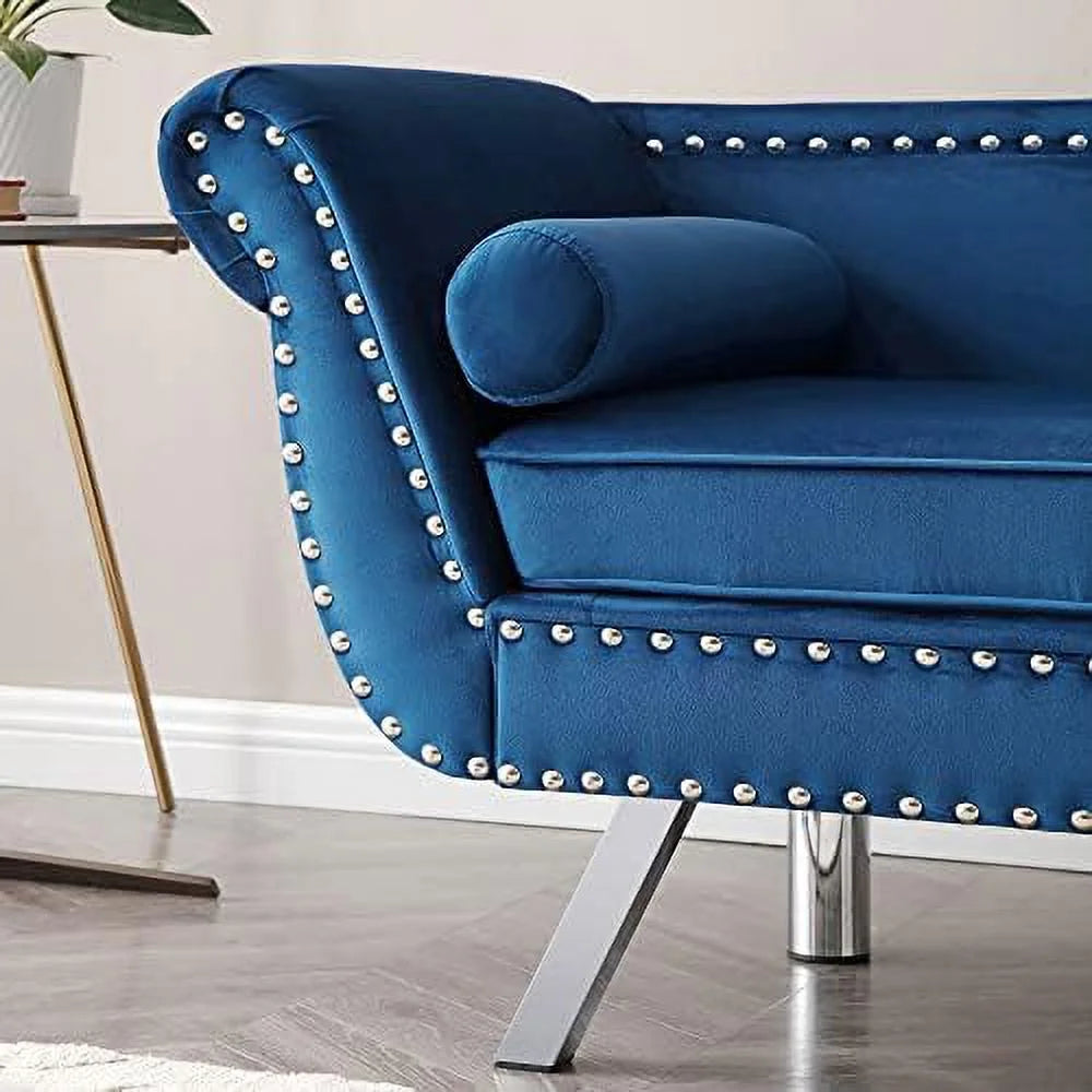 Velvet Ottoman Bench with Back and Silver Metal Legs B751