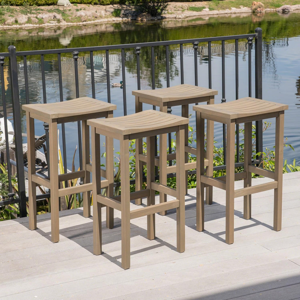 Grey Acacia Wood Barstools, 4-Pcs Set U3975