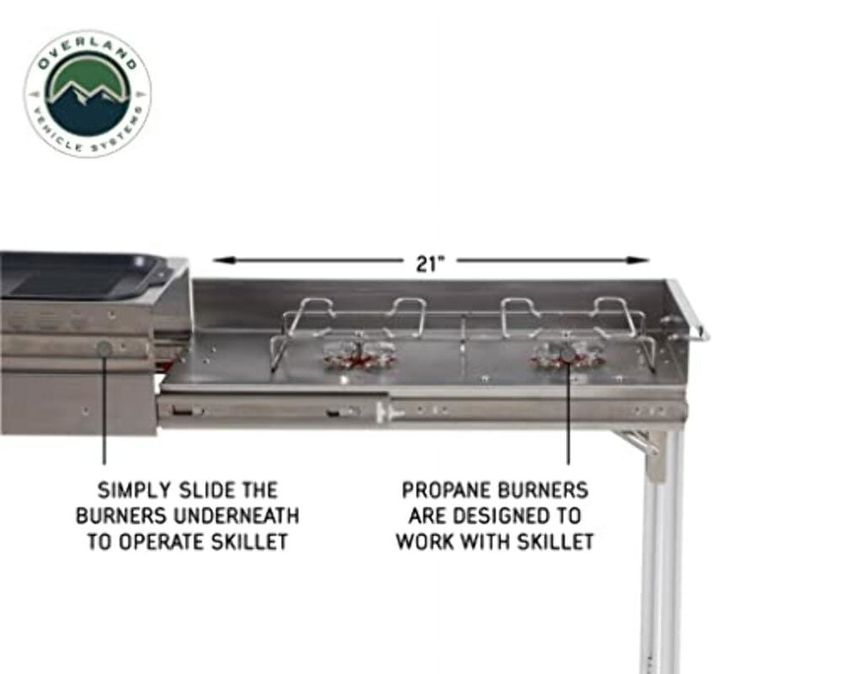 Stainless Steel Camp Kitchen with Dual Grill, Skillet, Folding Shelves, and Rocket Tower L875
