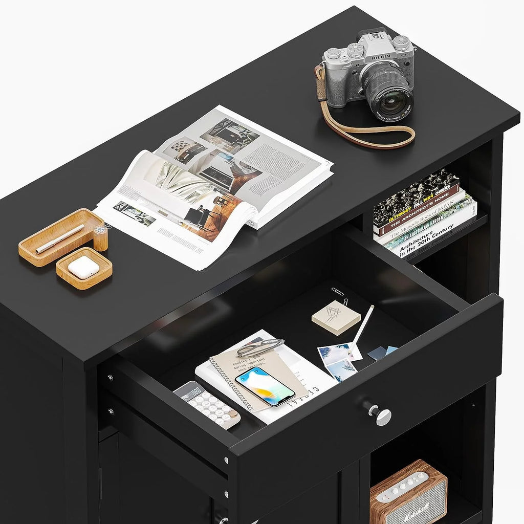 Black Freestanding Bathroom Cabinet with Drawer and Adjustable Shelf P582