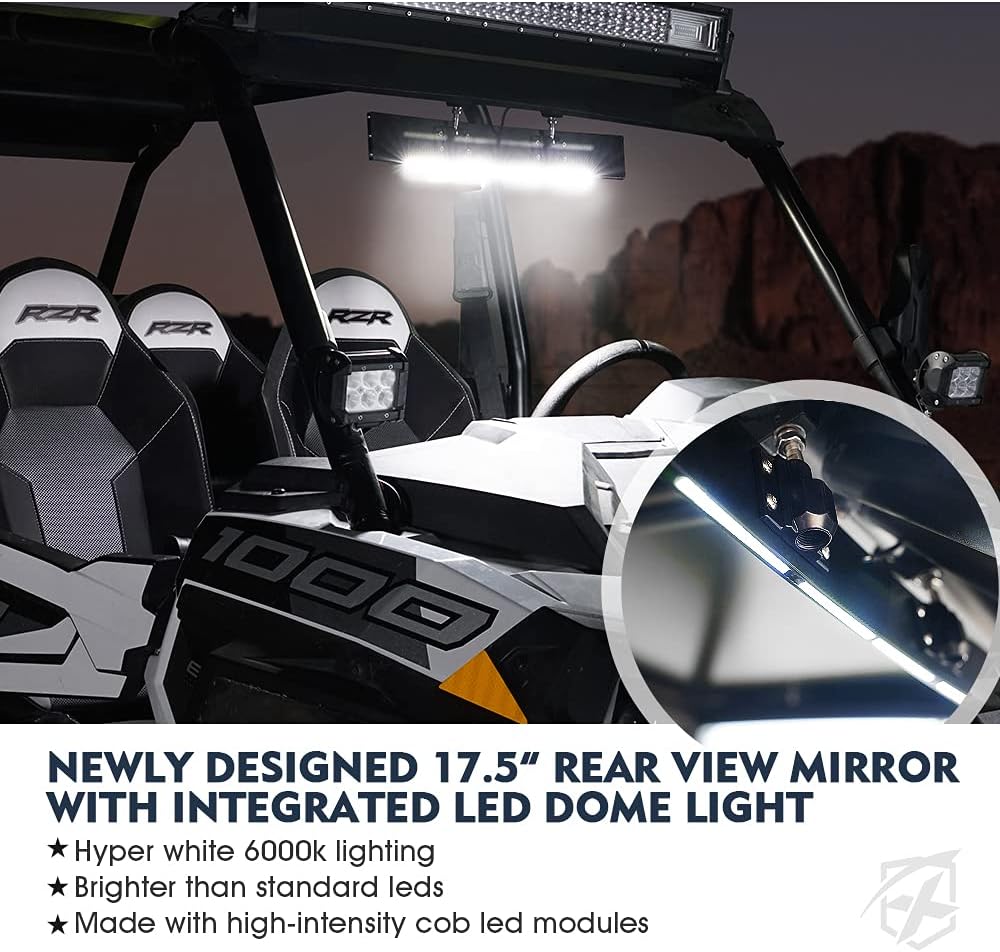 Aluminum UTV Rear View Center Mirror with Interior Lights B18007