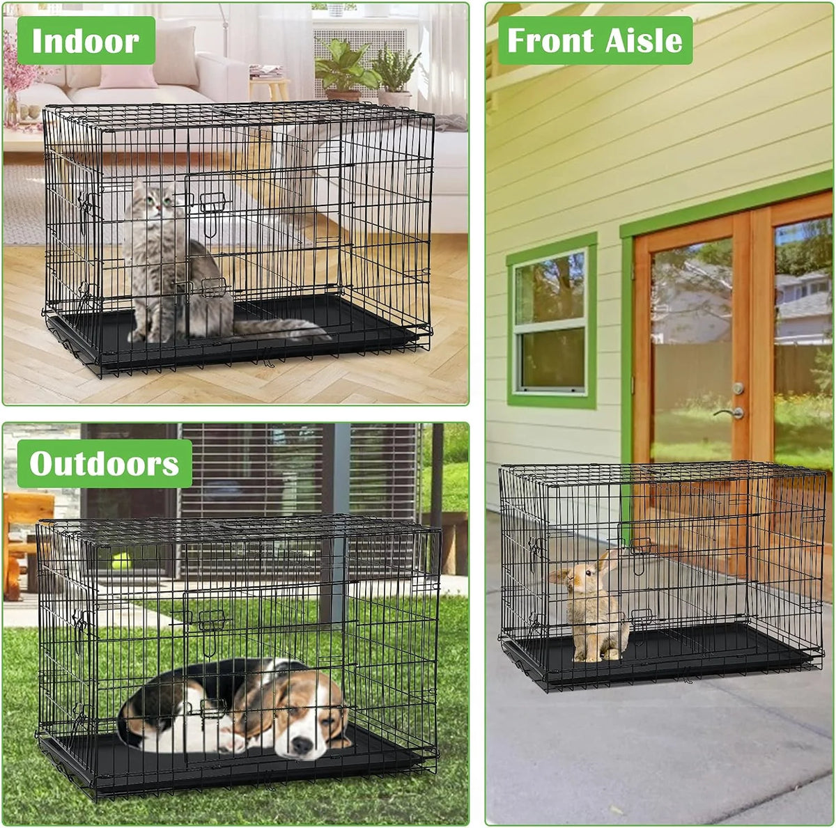42 inch Double-Door Folding Metal Dog Crate with Plastic Tray C89384