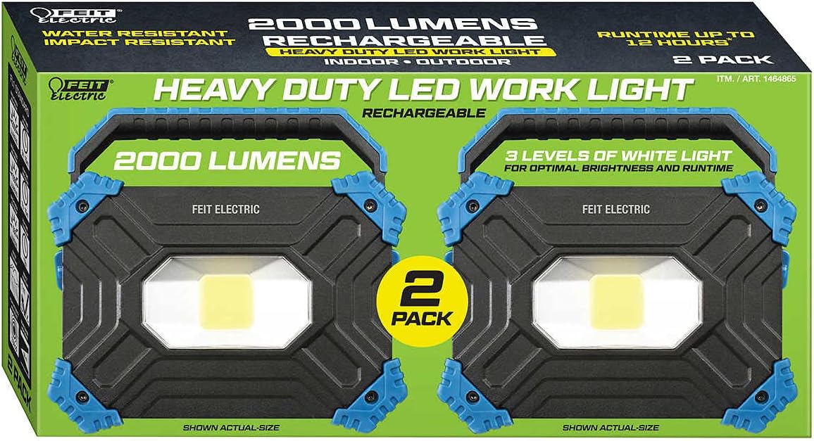 LED Rechargeable 2000 Lumen Work Light, 2-pack A5827