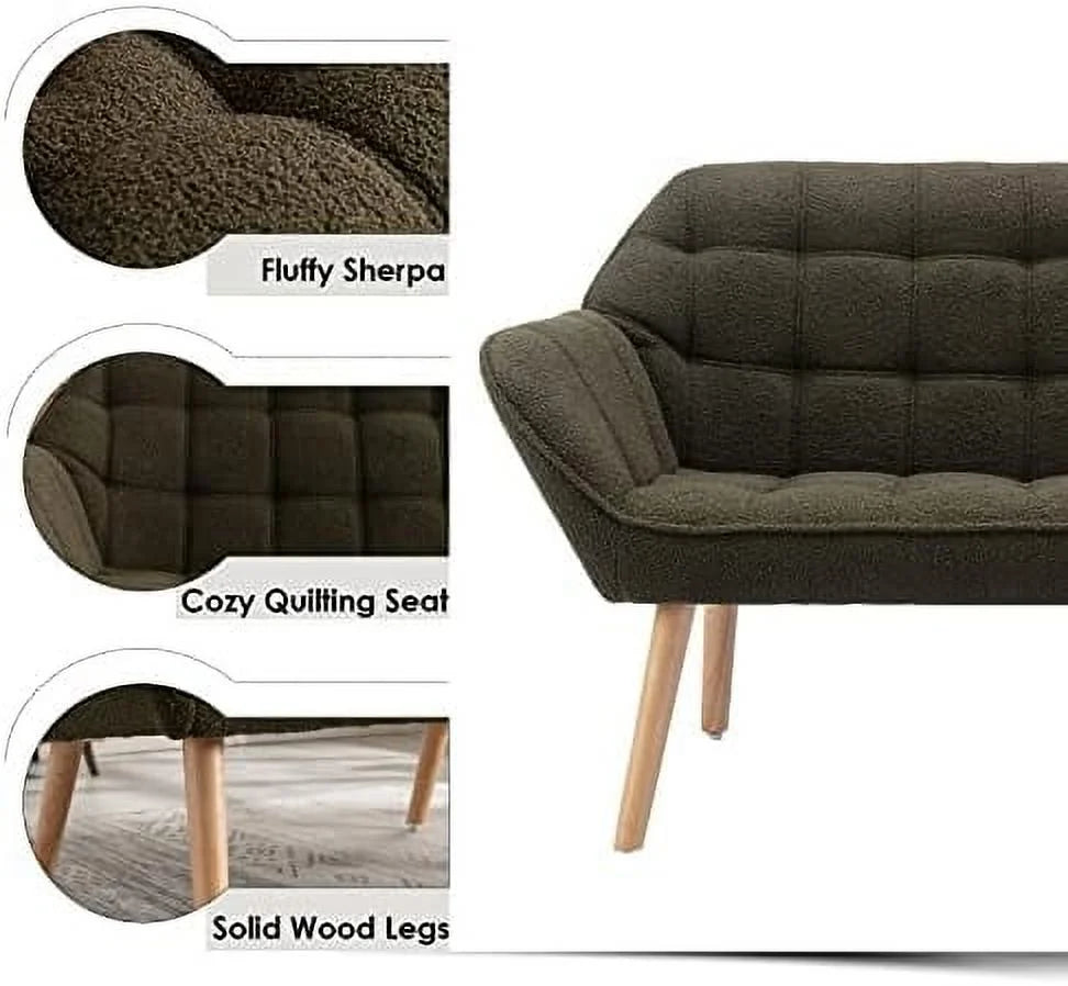 Small 2-Seat Cream Velvet Loveseat with Gold Legs A64193