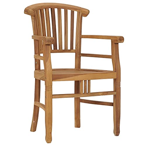 2 pcs Solid Teak Wood Patio Dining Chairs with Backrest and Armrest C859