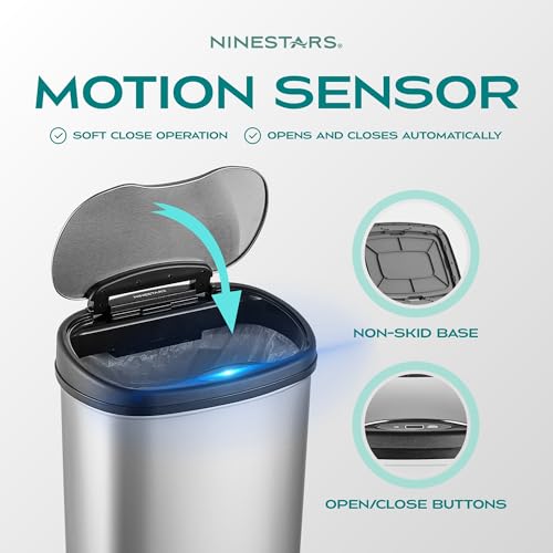 Stainless Steel Motion Sensor Trash Can, 50liters, Silver Y7346