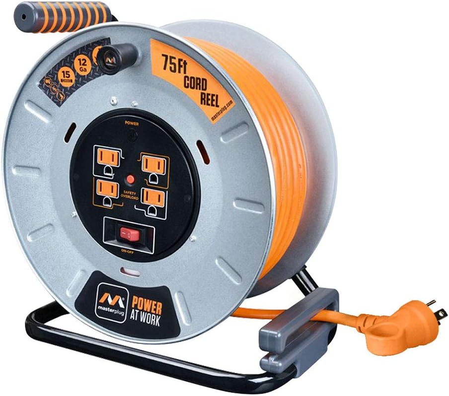 75 Feet 12AWG Power Outlet Cord Reel with USB Charging Ports T32150