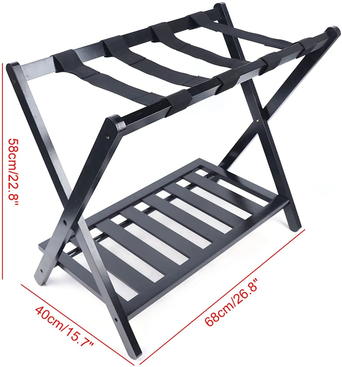 Black 2 Tiers Bamboo Wood Luggage Rack F381