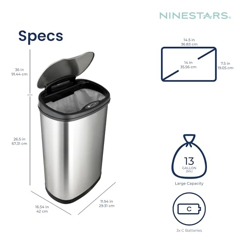 Stainless Steel Motion Sensor Trash Can, 50liters, Silver Y7346