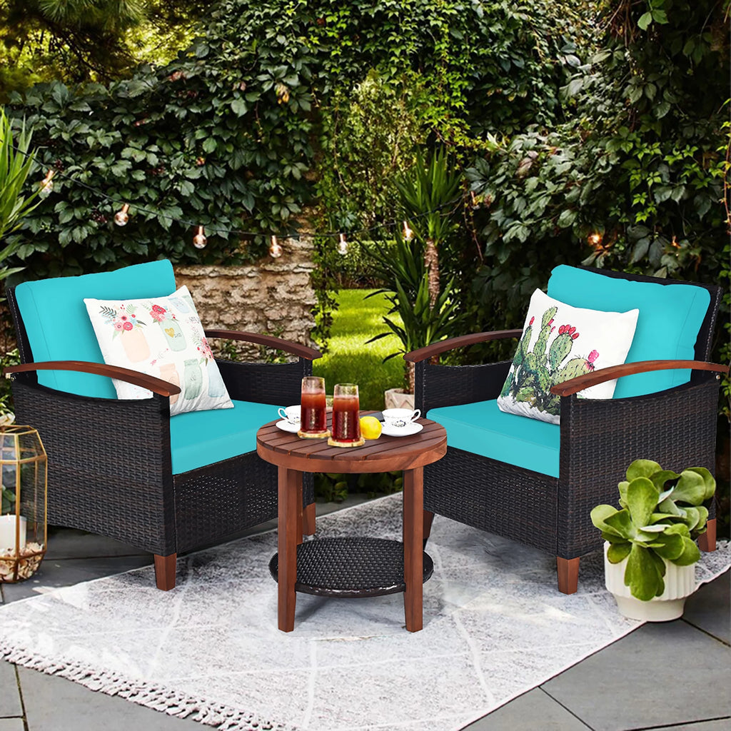 3 Pc Patio Rattan Furniture Set with Cushion D621770