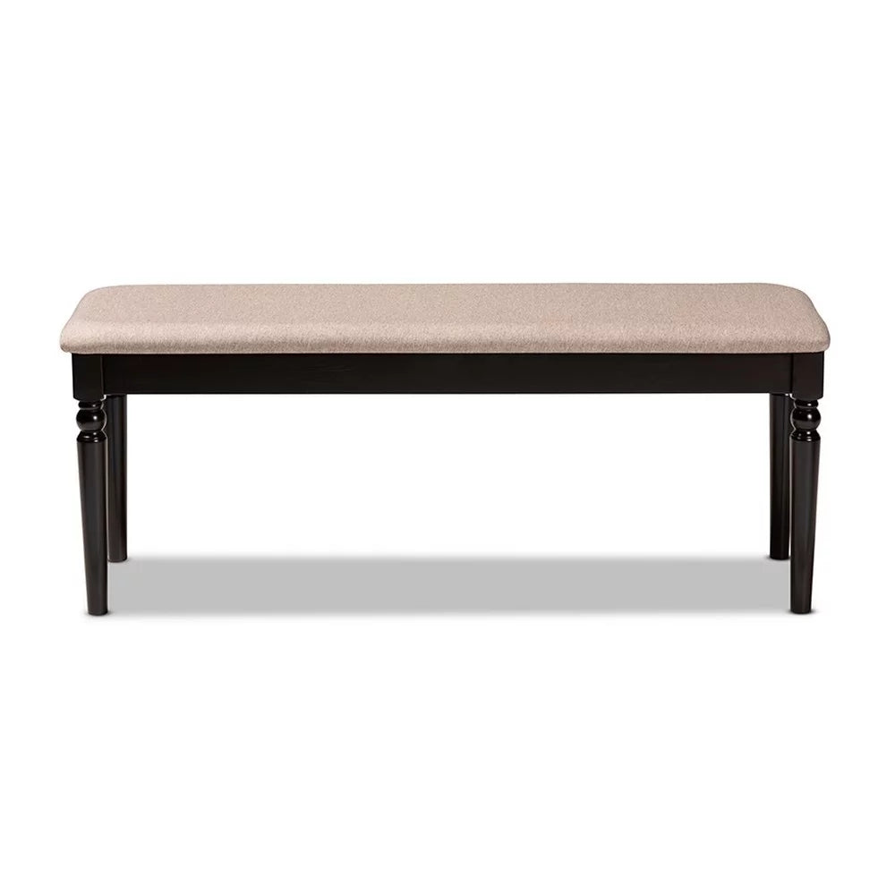 Sand Fabric Upholstered Dark Brown Wood Dining Bench F849006