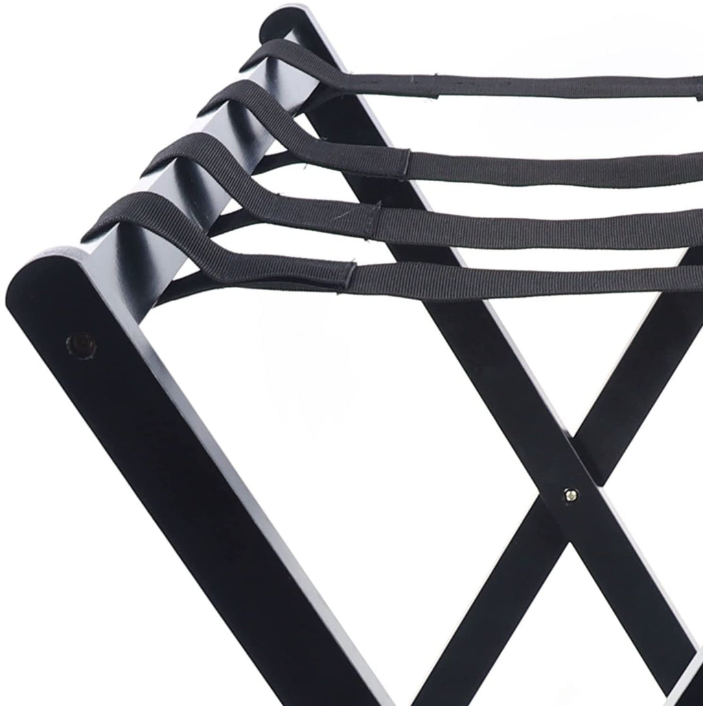 Black 2 Tiers Bamboo Wood Luggage Rack F381