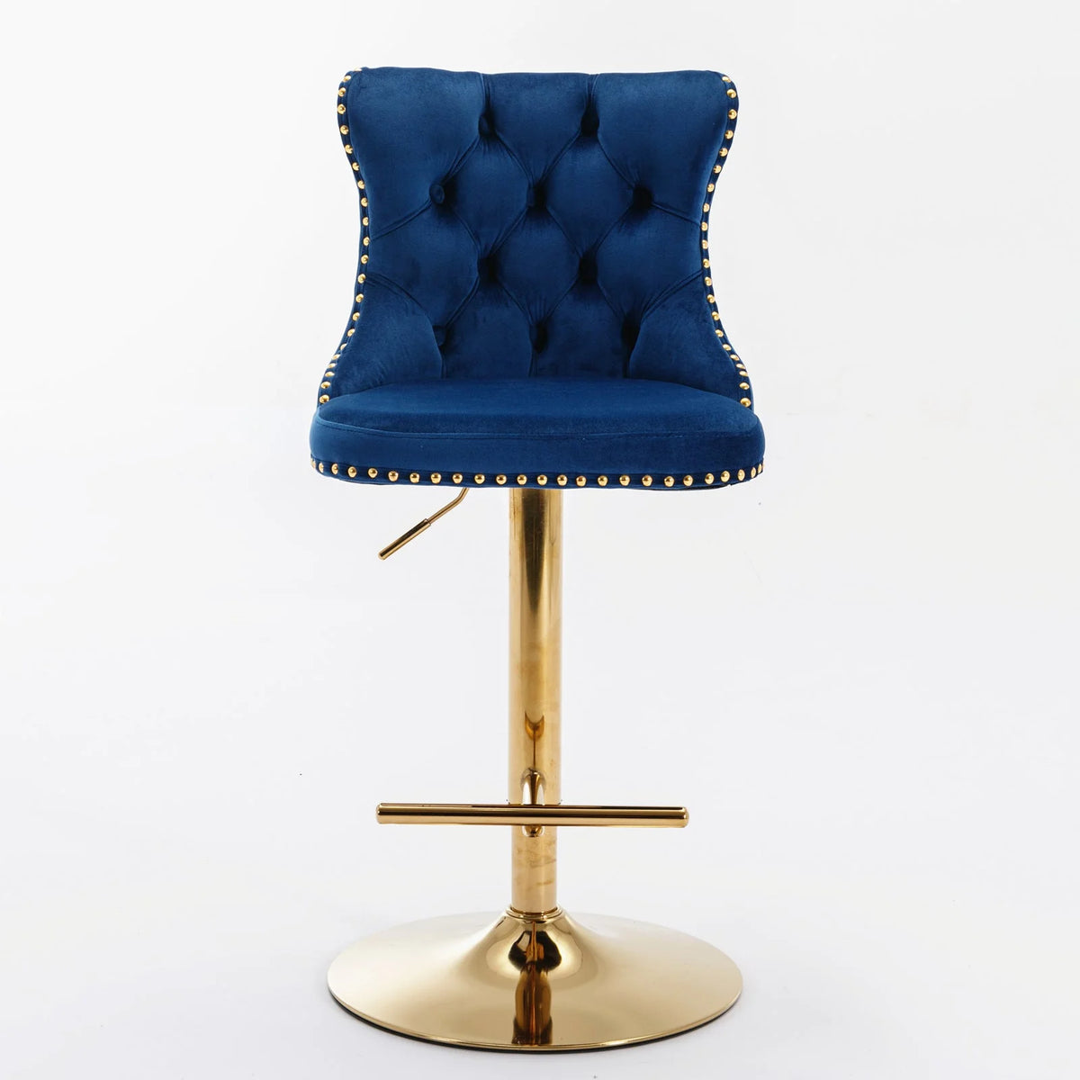 Golden Swivel Velvet Barstools Adjustable Height Blue Set of 2 L7915