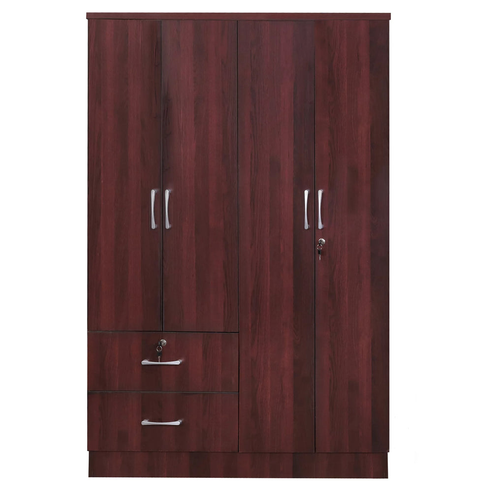 Wood 4 Doors 2 Drawers Armoire in Mahogany E873692