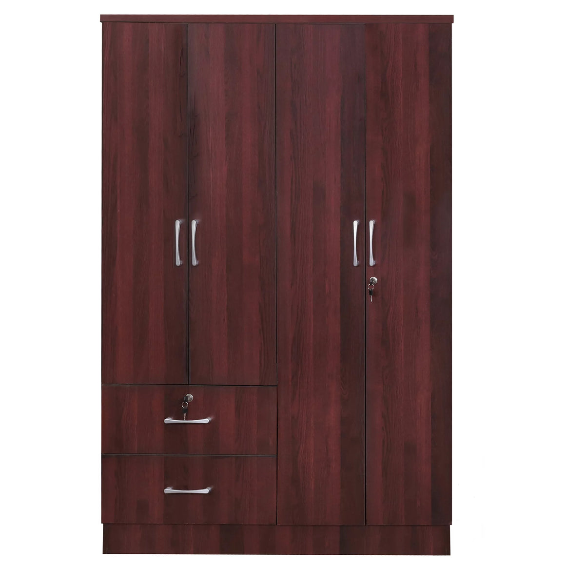 Wood 4 Doors 2 Drawers Armoire in Mahogany E873692
