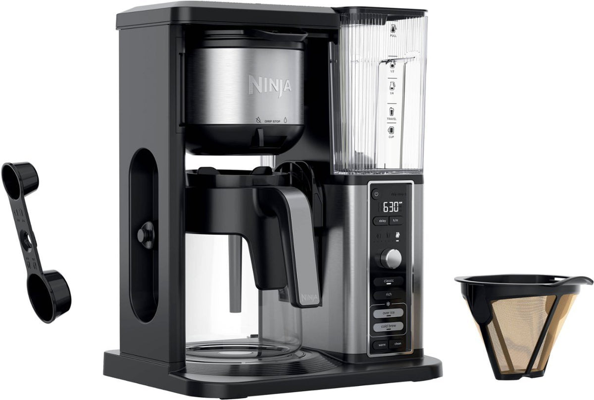 Black 12-cup Drip Coffee Maker with Single Serve Brewing D400649
