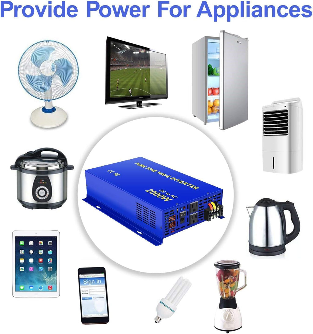 2000W Pure Sine Wave Power Inverter 24V DC to AC 120V with 15ft Remote Switch D8950