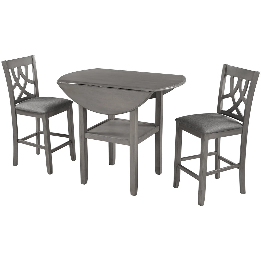 3 Piece Round Drop Leaf Dining Table Set with 2 Chairs A430870