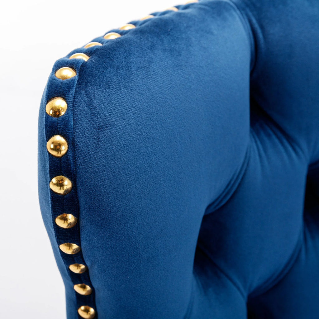 Golden Swivel Velvet Barstools Adjustable Height Blue Set of 2 L7915