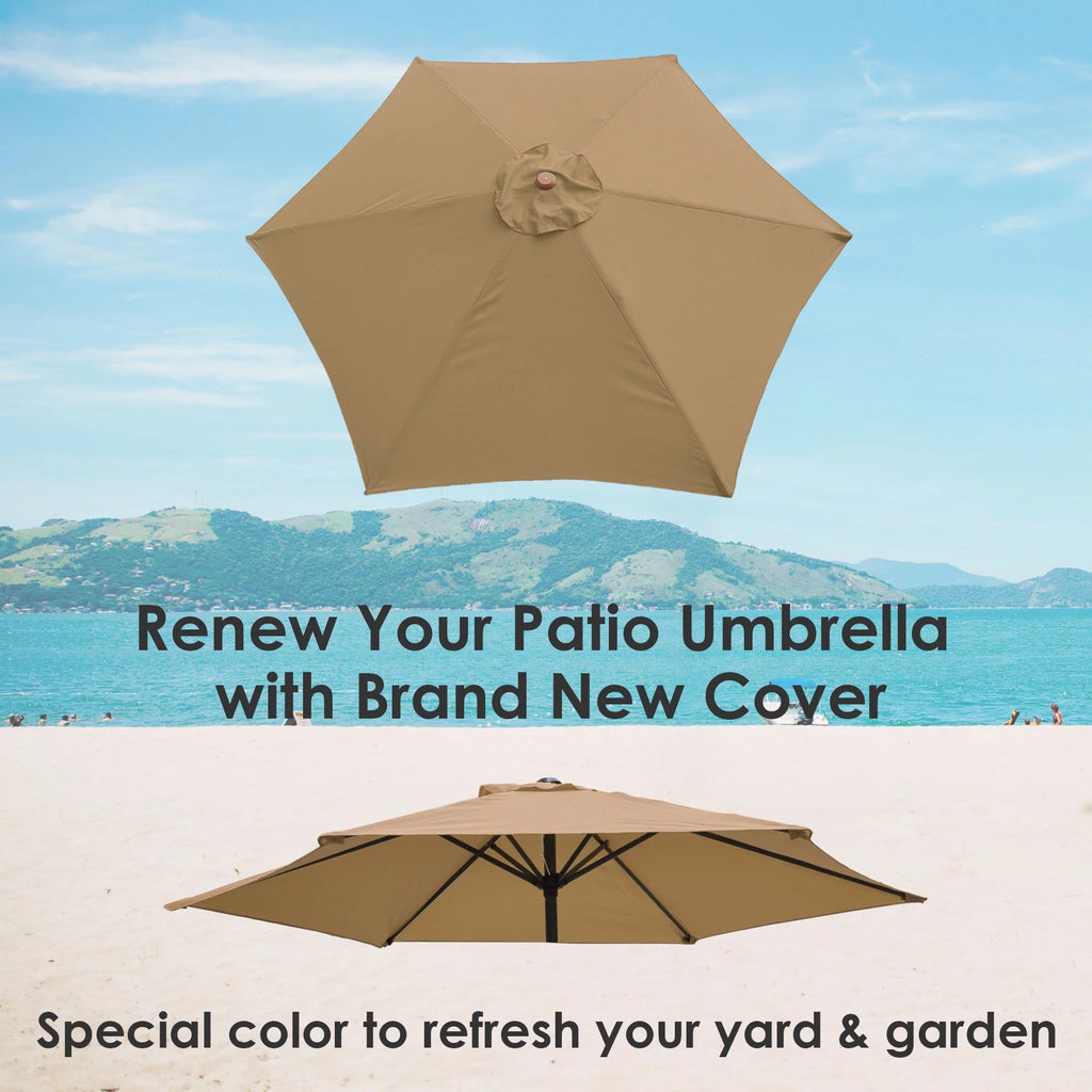 9' Patio Umbrella Replacement Canopy 6 Rib Tan Z249