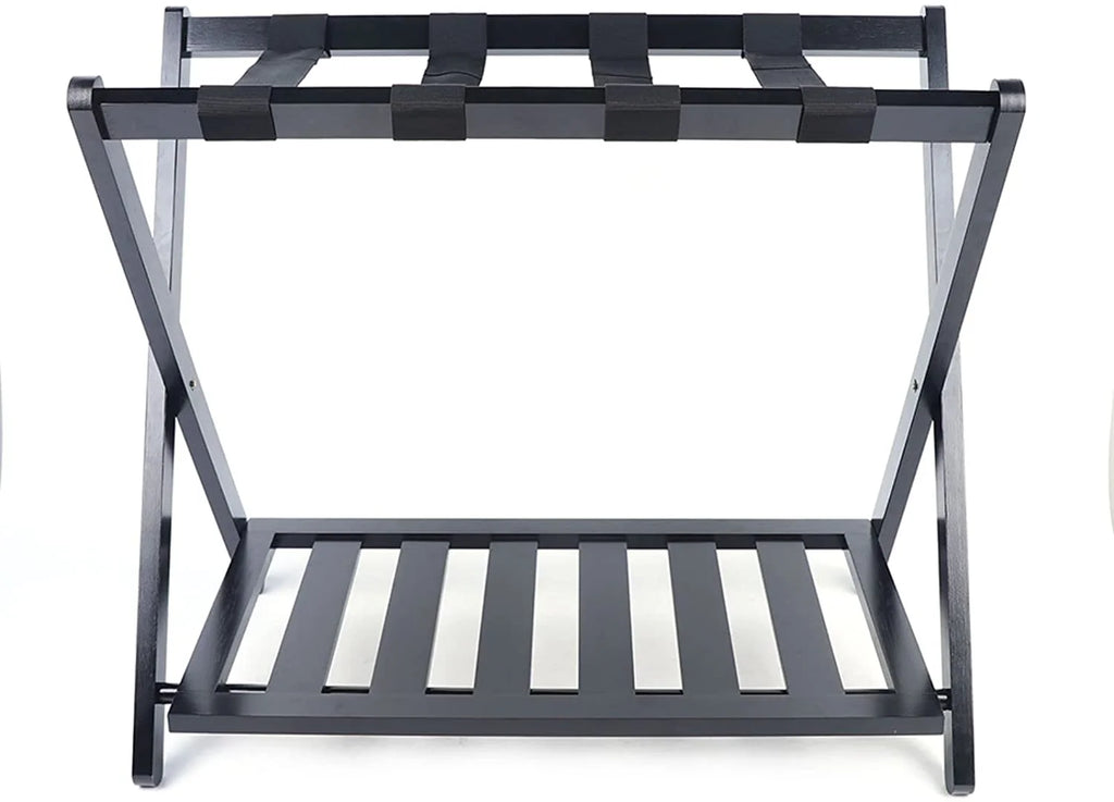 Black 2 Tiers Bamboo Wood Luggage Rack F381