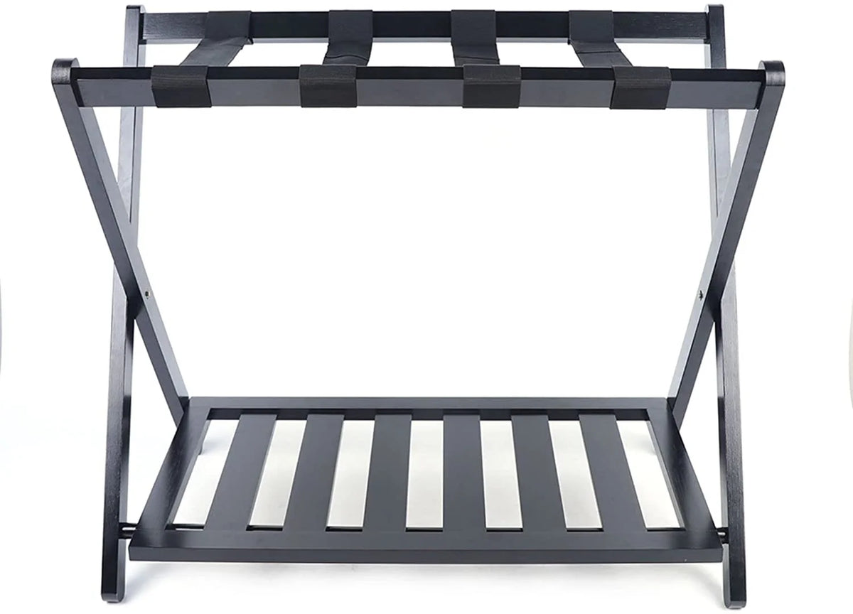 Black 2 Tiers Bamboo Wood Luggage Rack F381
