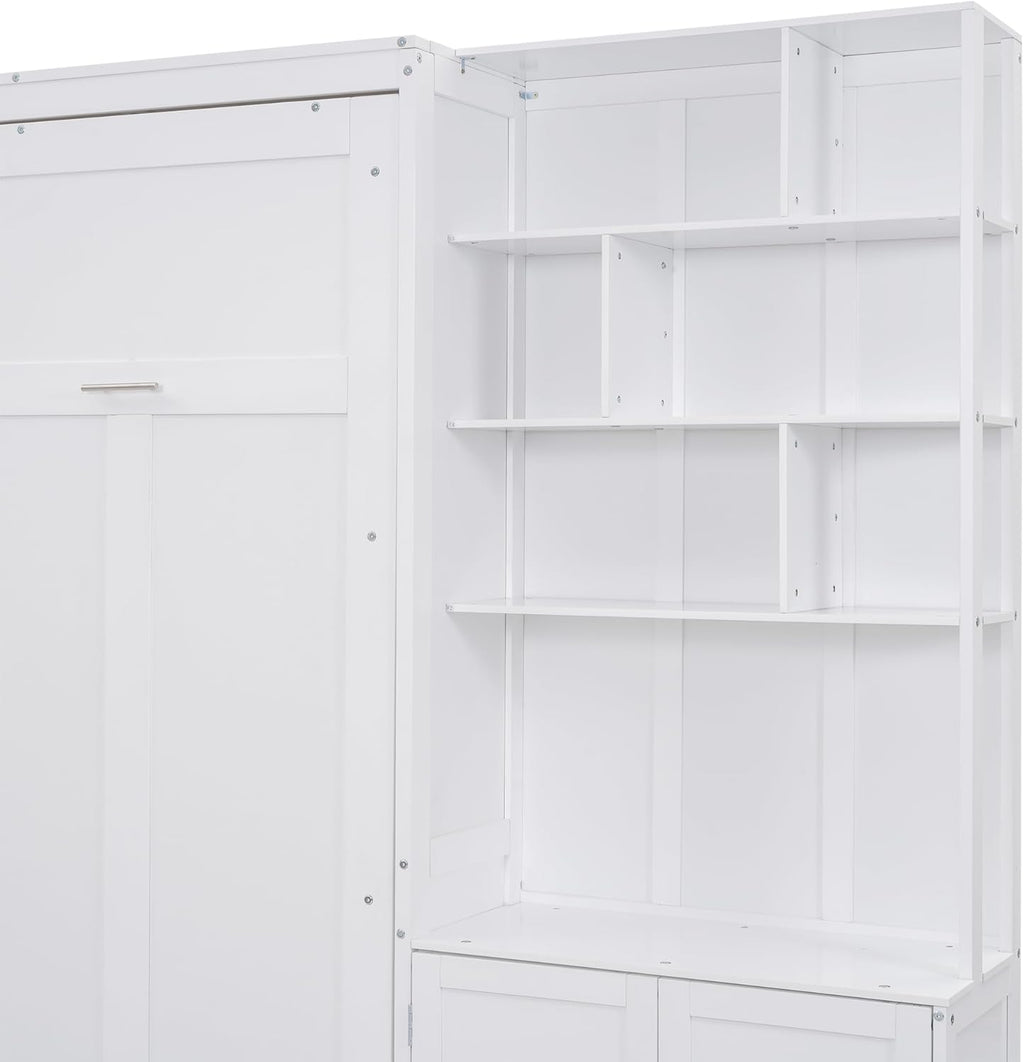 White Full Size Murphy Bed with Storage Cabinet and Shelves C692627