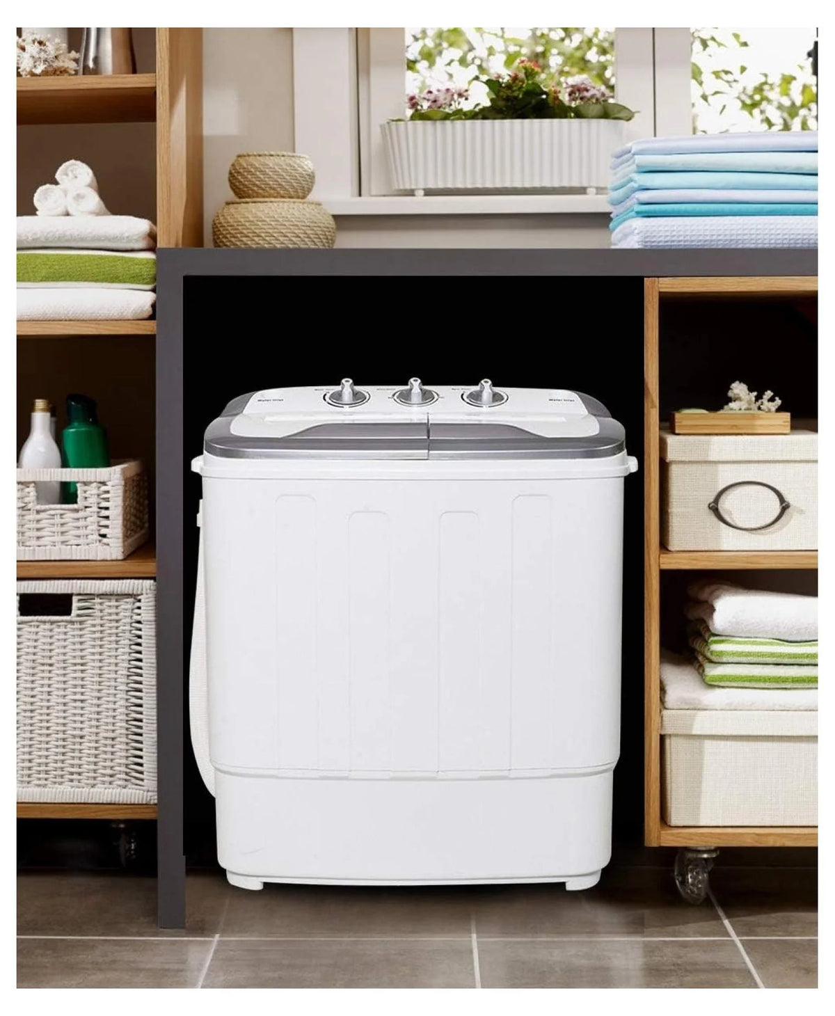 Compact Mini Washer Machine with 8 lbs Washing and 5 lbs Spin Dryer W6244