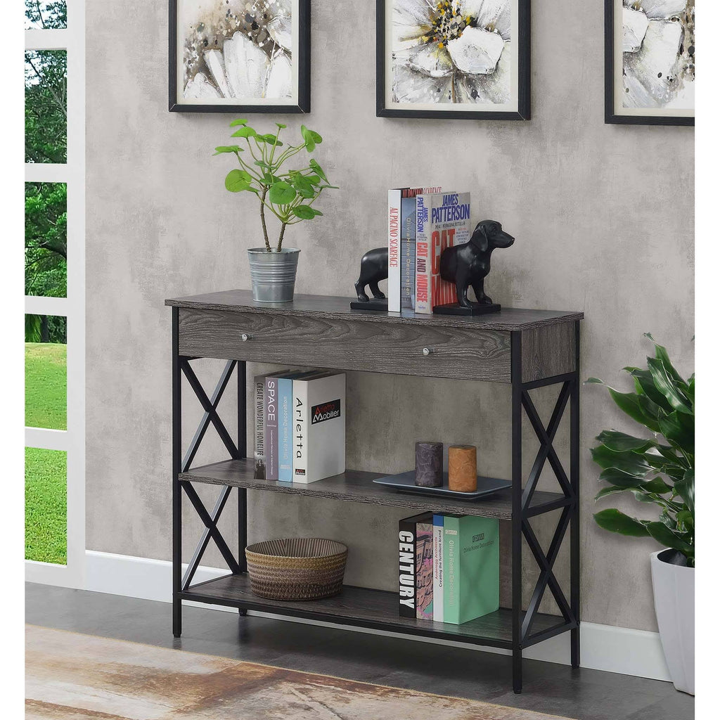 Weathered Gray/Black 1 Drawer Console Table with Shelves B874536