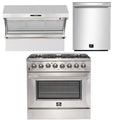 36 Inch Dual Fuel Range, Wall Mount Range Hood, Dishwasher F3449