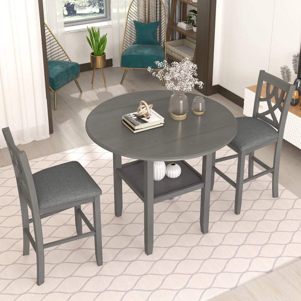 3 Piece Round Drop Leaf Dining Table Set with 2 Chairs A430870