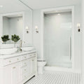 Adjustable Frameless Pivot Shower Door in Stainless Steel, 36W x 74H Q768443