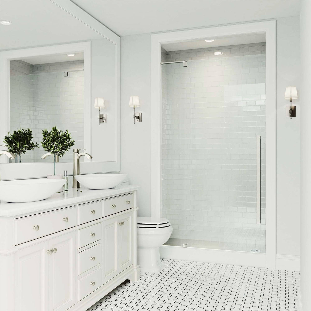 Adjustable Frameless Pivot Shower Door in Stainless Steel, 36W x 74H Q768443