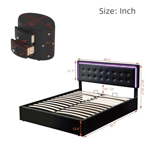 Queen Size Upholstered Bed with LED Headboard and 2 Nightstand with Drawers F3431