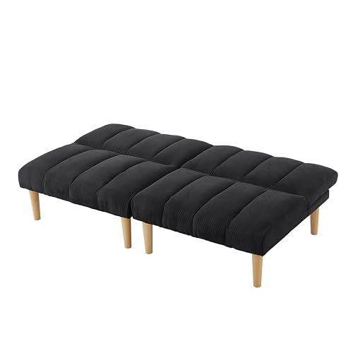 Blue Corduroy Convertible Futon Sofa Bed with Wooden Legs M1435